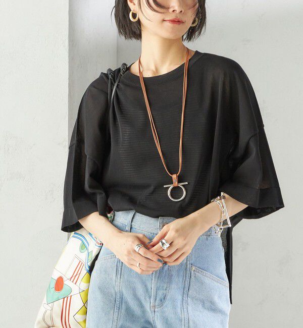 SHIPS for women「〈手洗い可能〉18G コットン ナイロン ワイド スリーブ プルオーバー」|ニット・セーター|ブラック