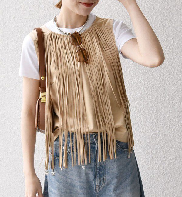 SHIPS any「bon_meur:〈手洗い可能〉フリンジ チャーム ノースリーブ プルオーバー」|ベスト・ジレ|