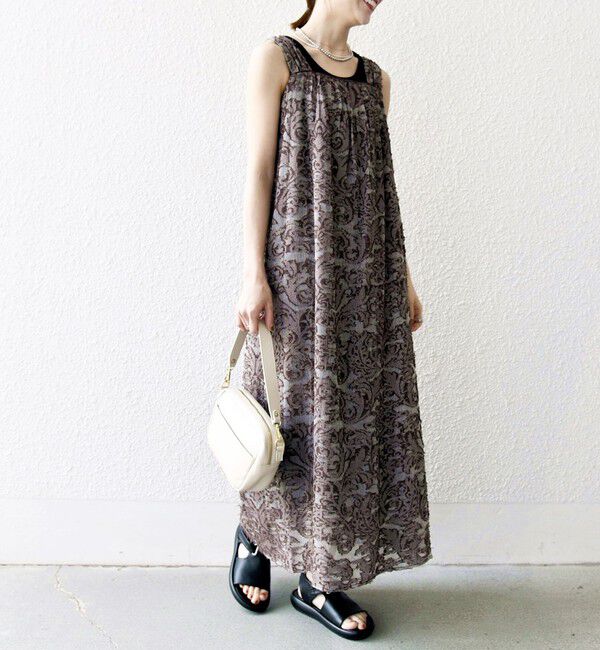 SHIPS any「SHIPS any:〈手洗い可能〉メッシュ ジャカード ギャザー Iライン ワンピース」|ワンピース|