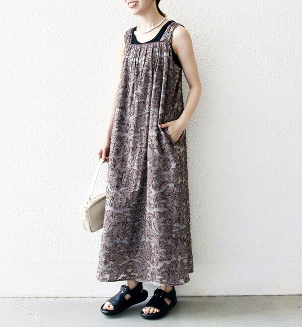 SHIPS any「SHIPS any:〈手洗い可能〉メッシュ ジャカード ギャザー Iライン ワンピース」|ワンピース|