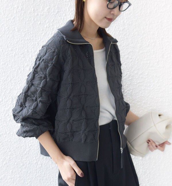 SHIPS for women「【WEB限定】〈手洗い可能〉フラワー ジャカード ジップ カーディガン」|カーディガン|