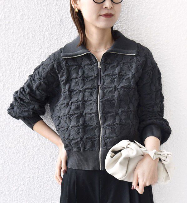 SHIPS for women「【WEB限定】〈手洗い可能〉フラワー ジャカード ジップ カーディガン」|カーディガン|