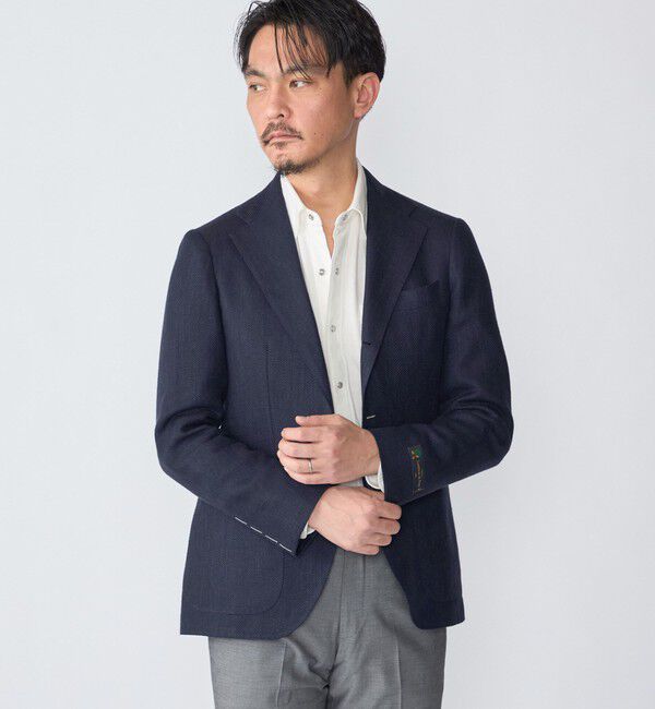 SHIPS「SHIPS: Lanificio di Pray ヘリンボーン ネイビー ジャケット」|テーラードジャケット|ネイビー