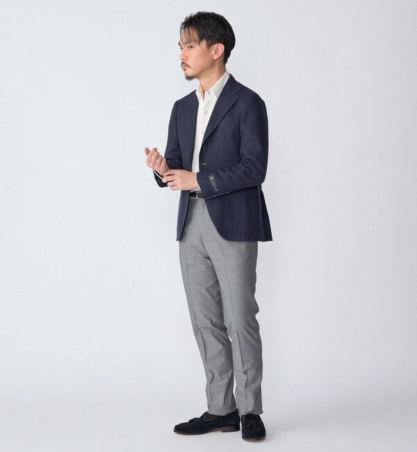 SHIPS「SHIPS: Lanificio di Pray ヘリンボーン ネイビー ジャケット」|テーラードジャケット|