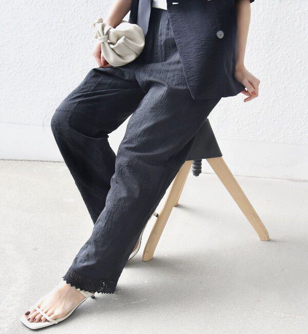 SHIPS for women「〈手洗い可能〉パッチワーク レース ドロスト パンツ」|その他|ブラック