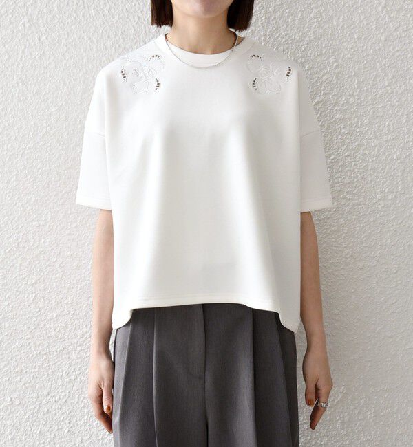 SHIPS any「《予約》SHIPS any:〈洗濯機可能〉エンブロイダリー ショートスリーブ プルオーバー」|Tシャツ・カットソー|