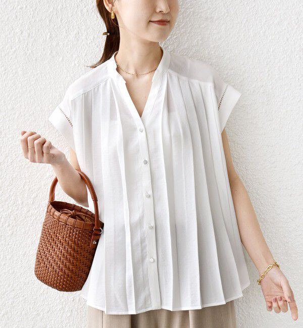 SHIPS for women「《予約》【WEB限定】〈手洗い可能〉ストレッチ ジョーゼット プリーツ スキッパー ブラウス」|シャツ・ブラウス|