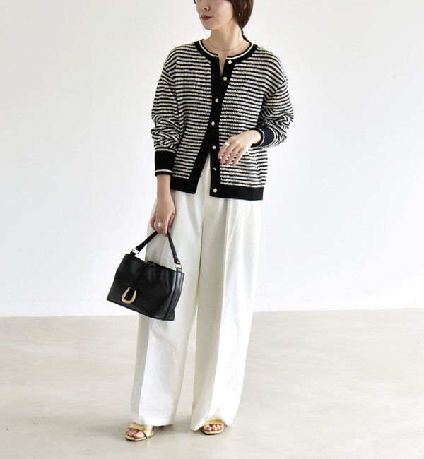 quaranciel「《予約》quaranciel: ボーダー クルーネック メタルボタン ニット カーディガン」|カーディガン|