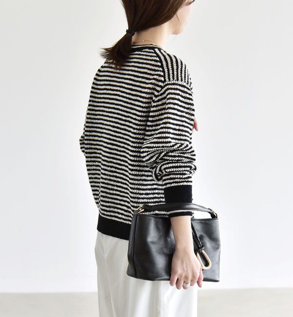 quaranciel「《予約》quaranciel: ボーダー クルーネック メタルボタン ニット カーディガン」|カーディガン|
