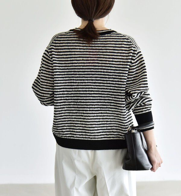 quaranciel「《予約》quaranciel: ボーダー クルーネック メタルボタン ニット カーディガン」|カーディガン|