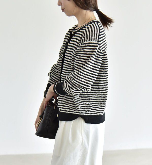 quaranciel「《予約》quaranciel: ボーダー クルーネック メタルボタン ニット カーディガン」|カーディガン|