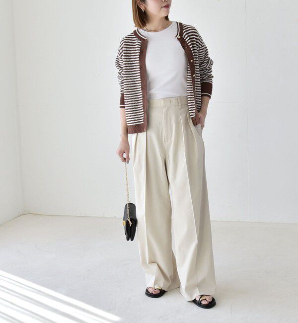 quaranciel「《予約》quaranciel: ボーダー クルーネック メタルボタン ニット カーディガン」|カーディガン|