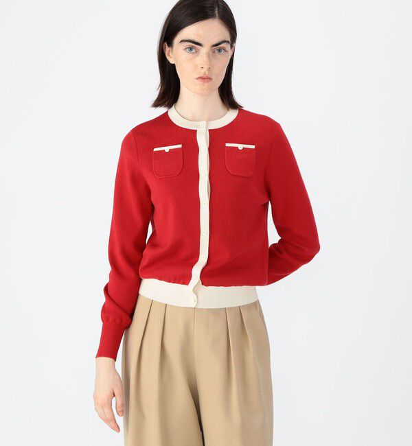 CABaN「コットンカシミヤ バイカラークルーネックカーディガン」|カーディガン|