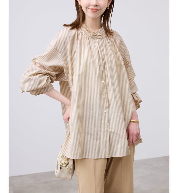 SLOBE IENA「《一部WEB・店舗限定カラーあり》タイプライターフリルカラーブラウス」|シャツ・ブラウス|ベージュ A