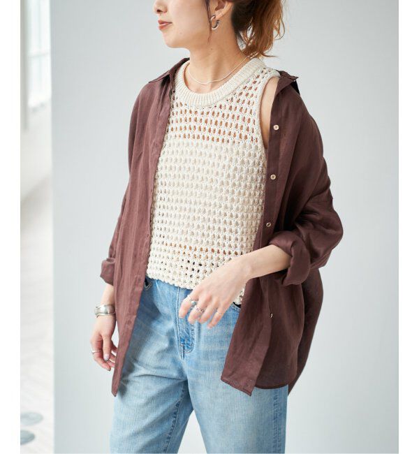 Spick and Span「《ゆったりサイズ》追加2 80リネンカシュクール ビッグシャツ」|シャツ・ブラウス|