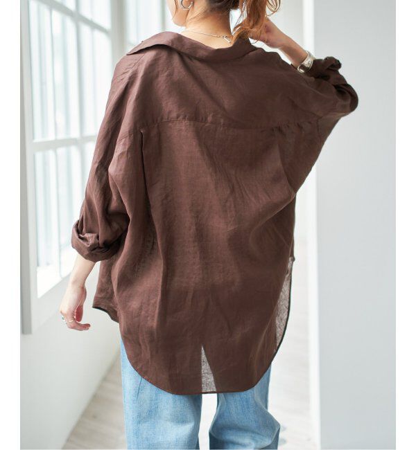Spick and Span「《ゆったりサイズ》追加2 80リネンカシュクール ビッグシャツ」|シャツ・ブラウス|