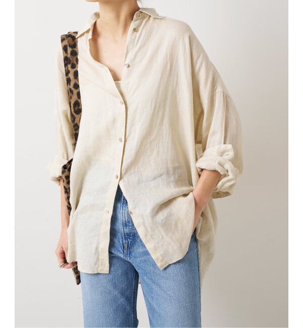Spick and Span「《ゆったりサイズ》追加2 80リネンカシュクール ビッグシャツ」|シャツ・ブラウス|