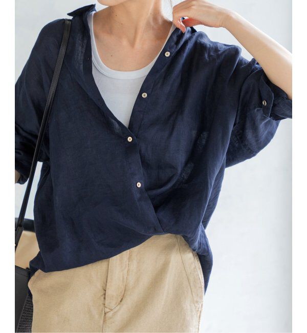 Spick and Span「《ゆったりサイズ》追加2 80リネンカシュクール ビッグシャツ」|シャツ・ブラウス|