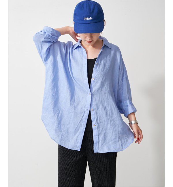 Spick and Span「《ゆったりサイズ》追加2 80リネンカシュクール ビッグシャツ」|シャツ・ブラウス|