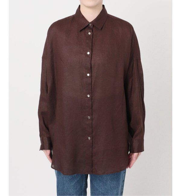 Spick and Span「《ゆったりサイズ》追加2 80リネンカシュクール ビッグシャツ」|シャツ・ブラウス|