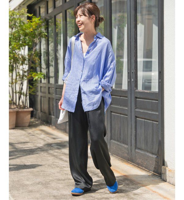 Spick and Span「《ゆったりサイズ》追加2 80リネンカシュクール ビッグシャツ」|シャツ・ブラウス|