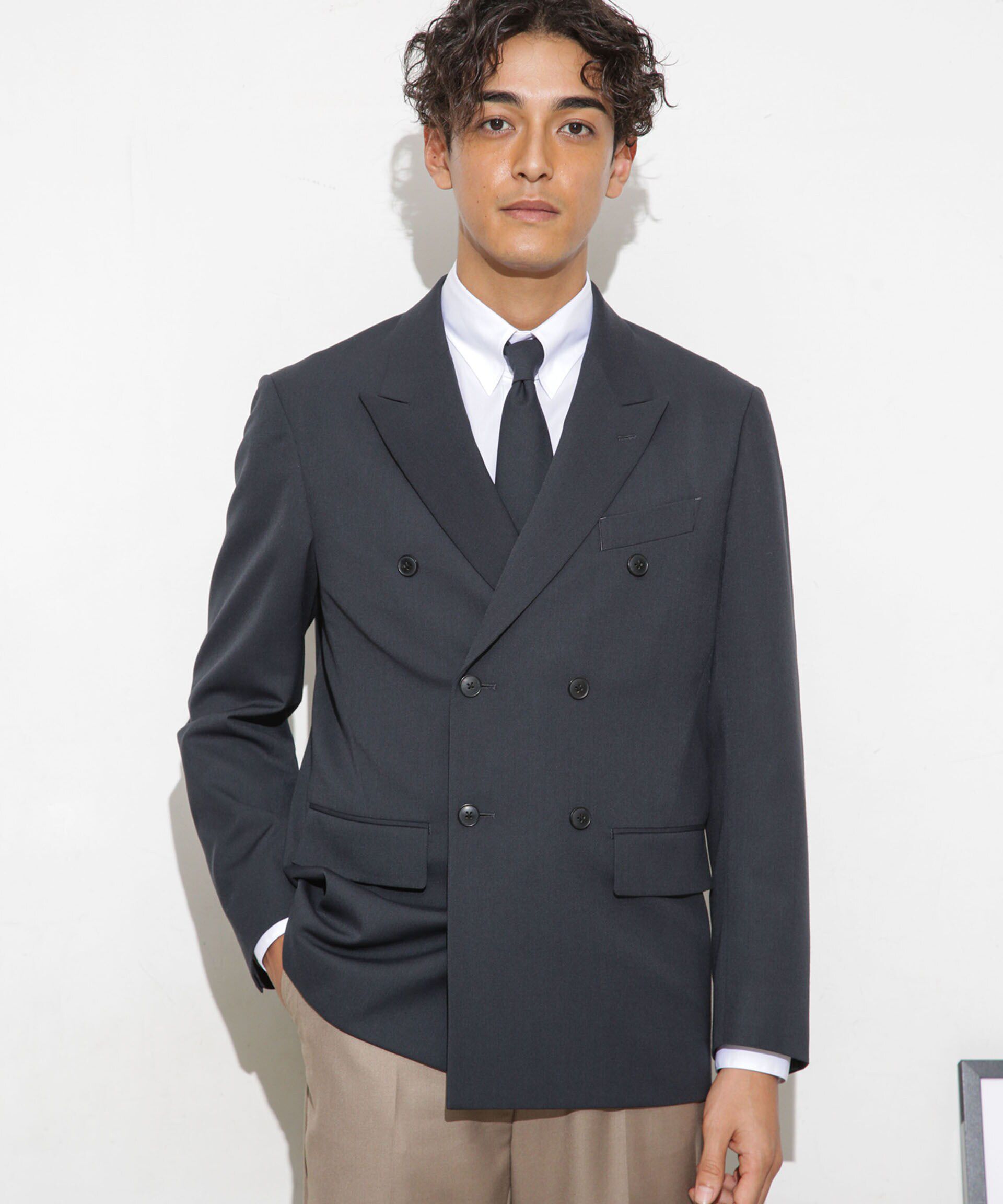 nano･universe「「ESSENTIAL LINE」TWソリッドダブルジャケット」|スーツ|チャコール3