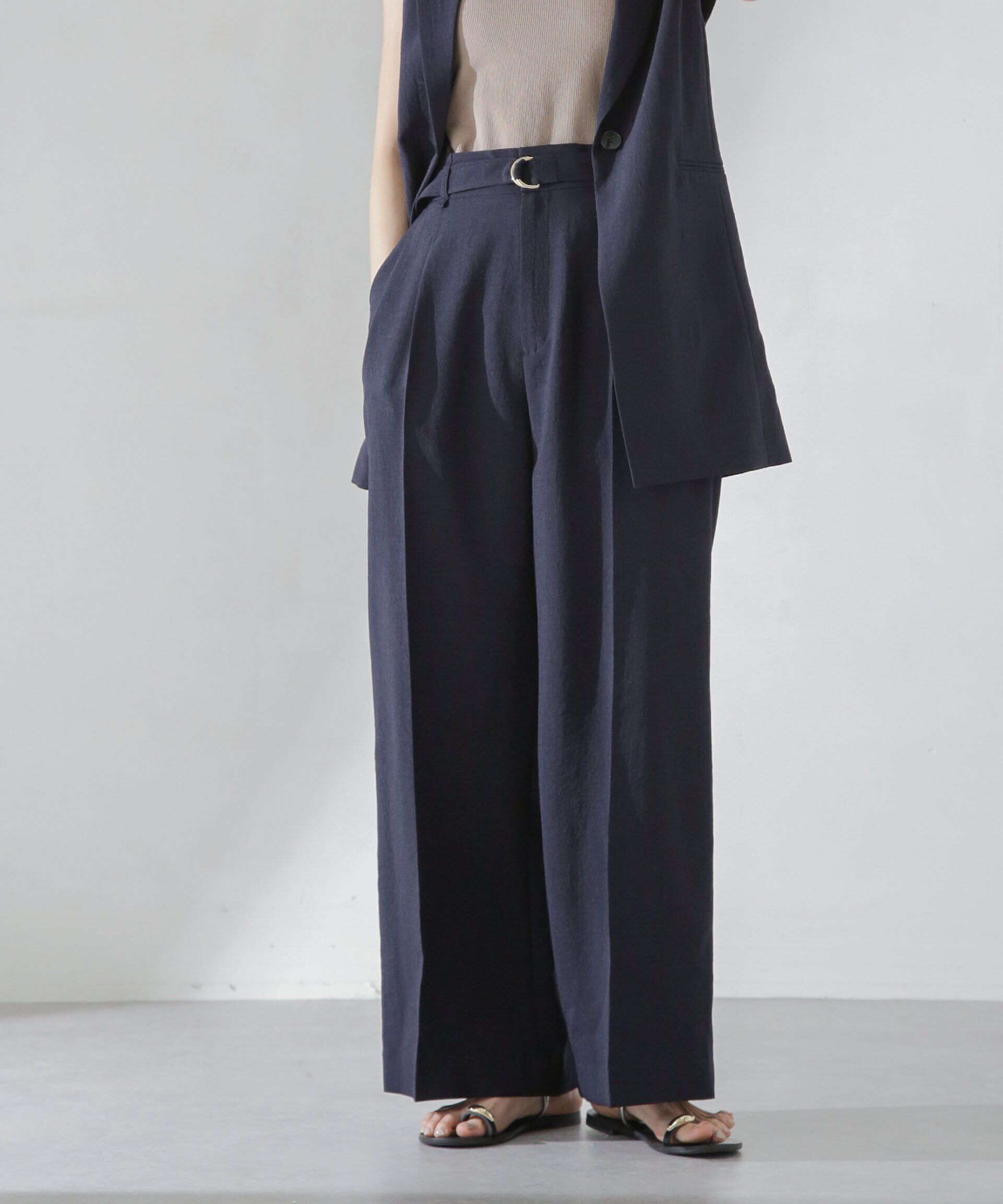 nano･universe「<洗濯機使用可><ﾉﾝｱｲﾛﾝ>ﾒﾗﾝｼﾞﾄﾞﾗｲ ﾍﾞﾙﾄ付きﾜｲﾄﾞ  」|チノ|ネイビー