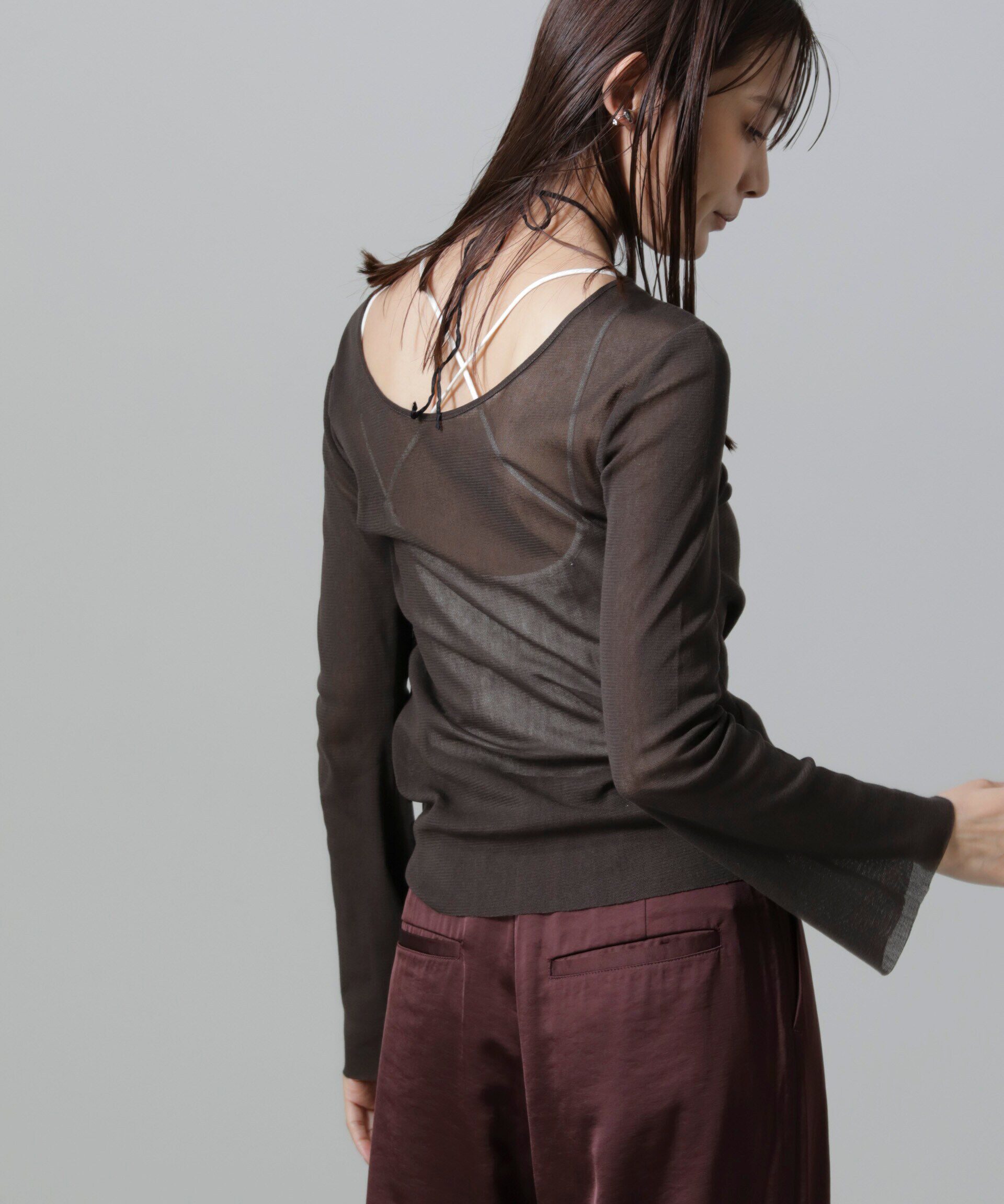 nano･universe「フレアスリーブメッシュトップス」|Tシャツ・カットソー|