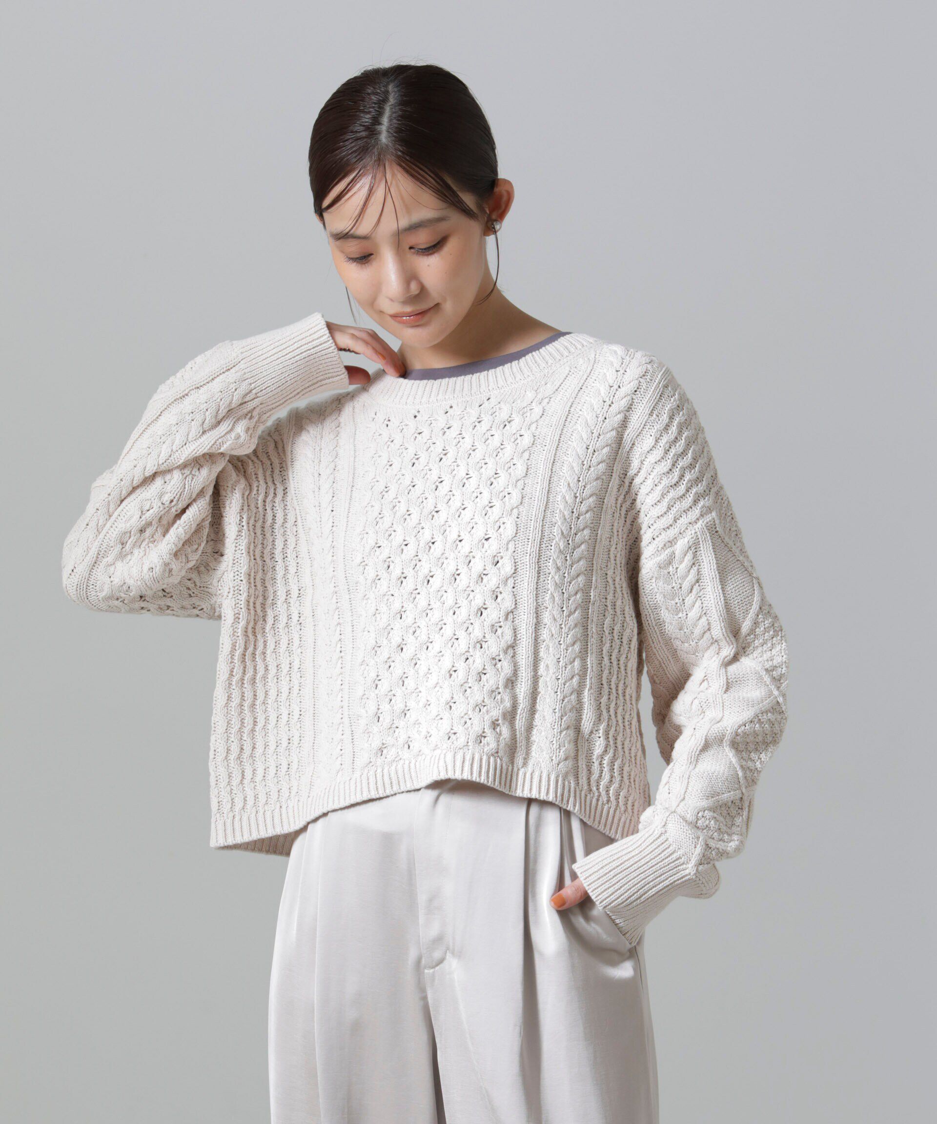 nano･universe「ケーブルクロップドプルオーバーニット」|ニット・セーター|