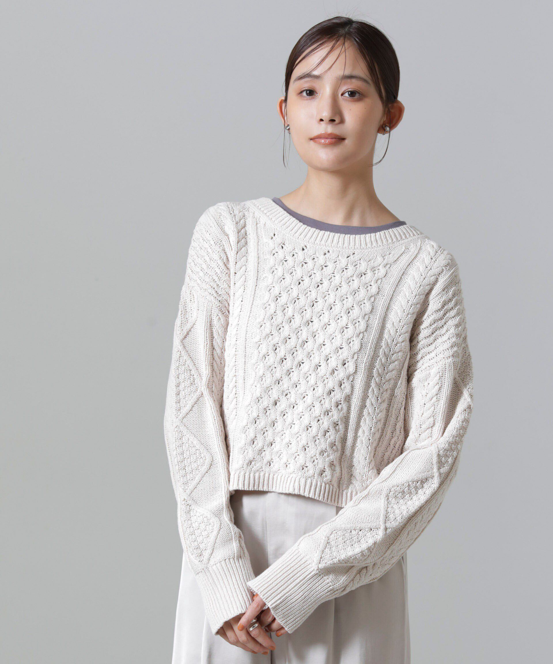 nano･universe「ケーブルクロップドプルオーバーニット」|ニット・セーター|