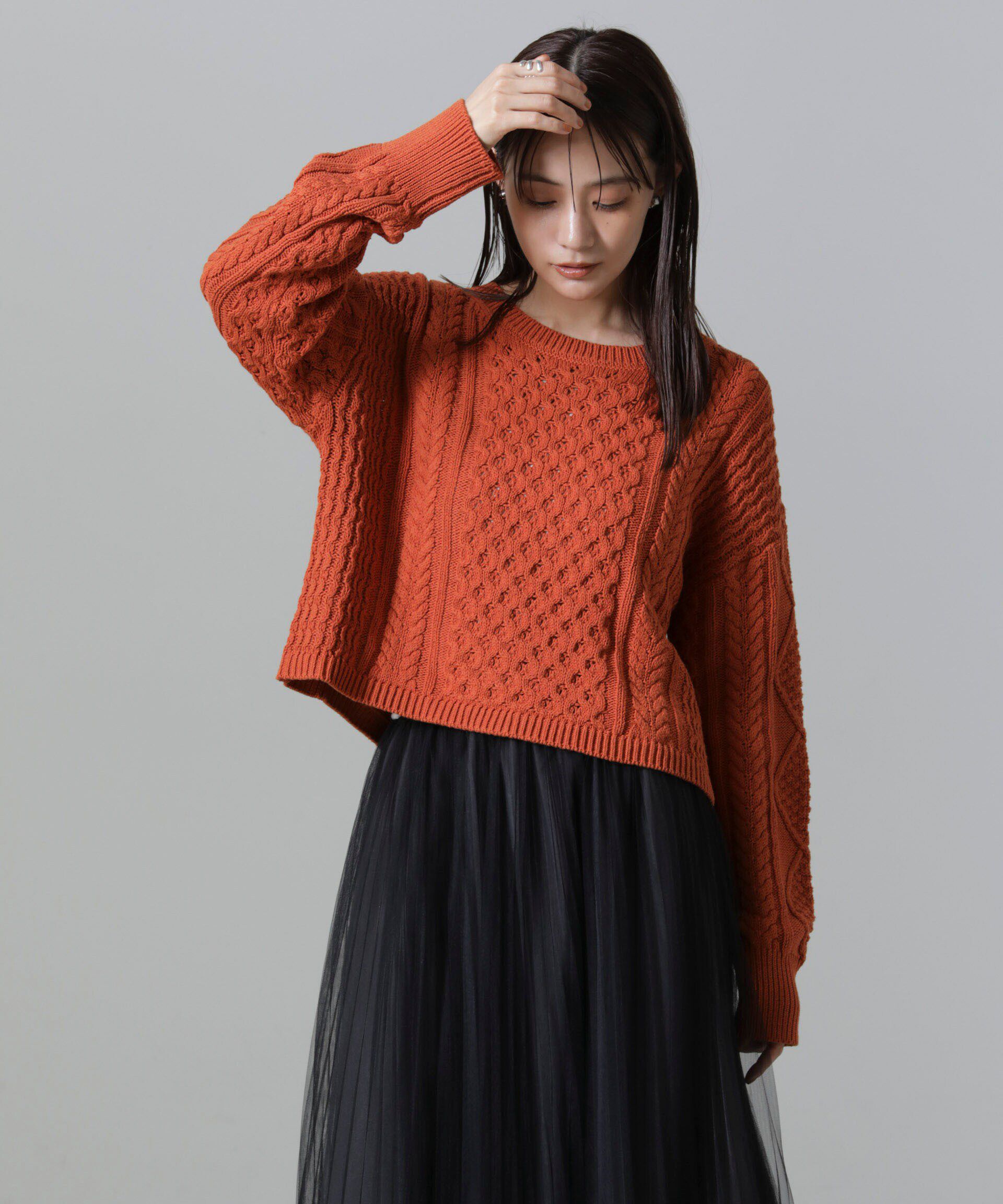 nano･universe「ケーブルクロップドプルオーバーニット」|ニット・セーター|