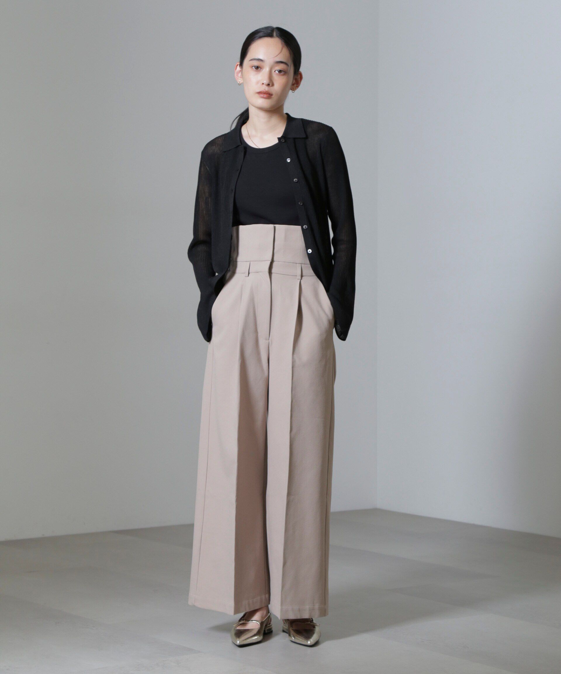 nano･universe「シアーブライトリブ衿付きカーディガン」|ニット・セーター|