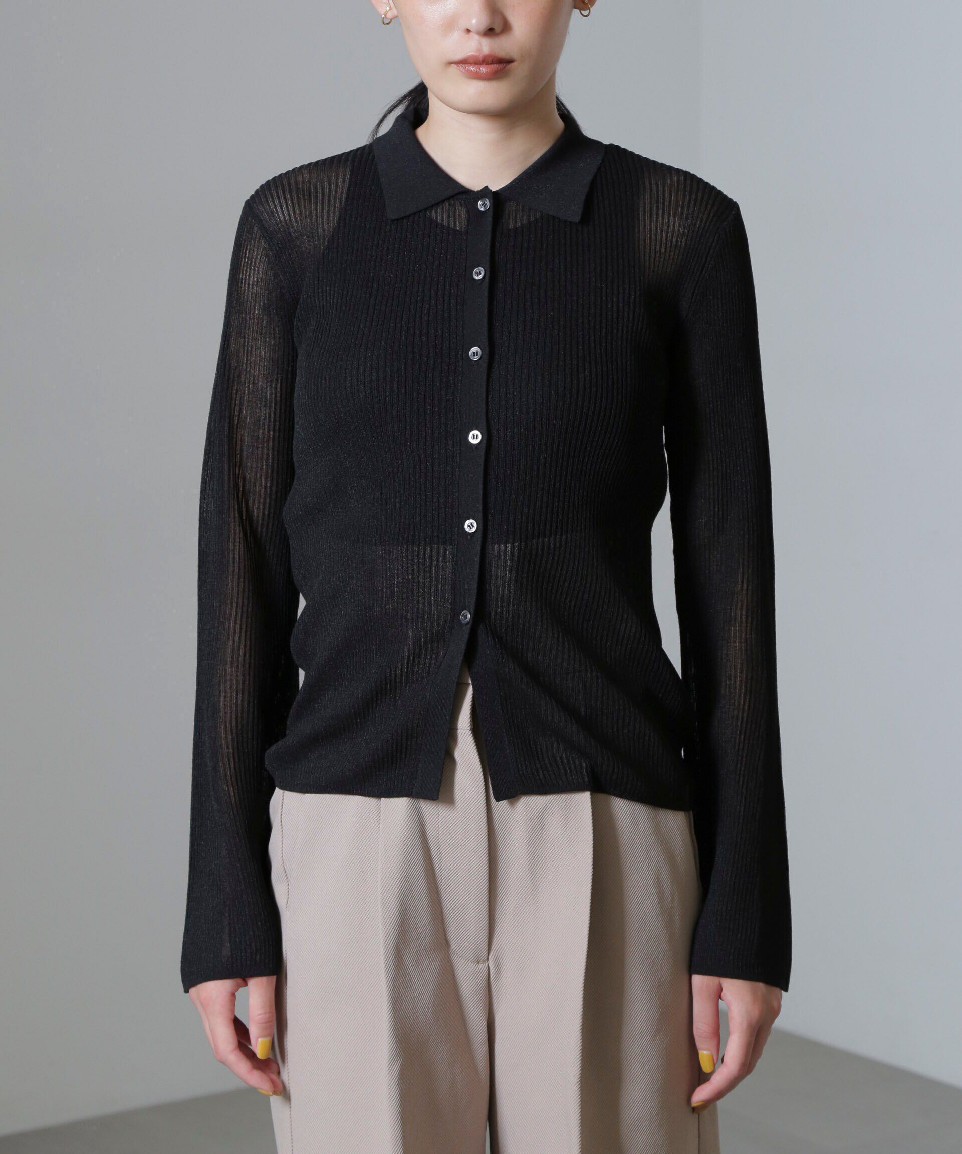 nano･universe「シアーブライトリブ衿付きカーディガン」|ニット・セーター|