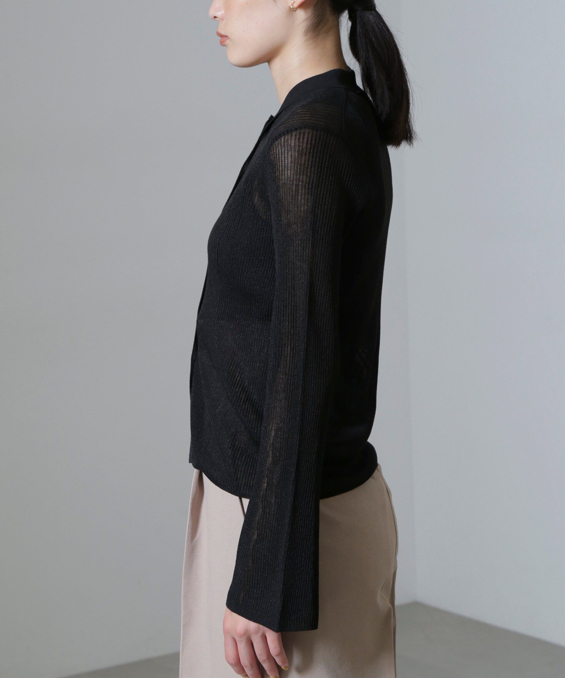 nano･universe「シアーブライトリブ衿付きカーディガン」|ニット・セーター|