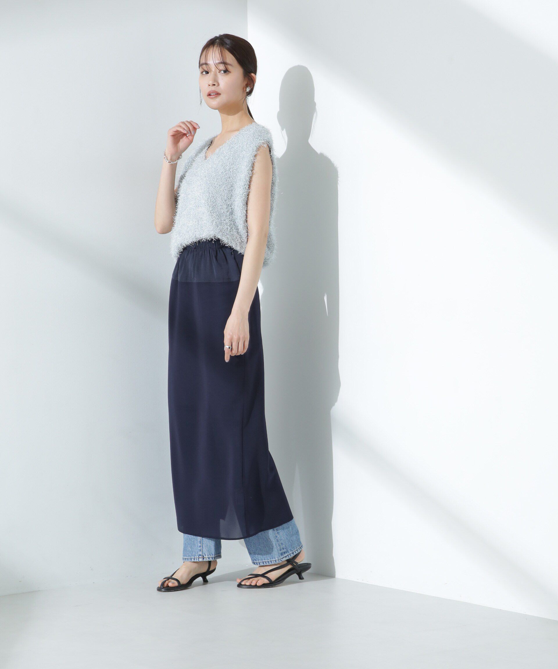 nano･universe「シアーストレッチサテン切り替えスカート」|スカート|