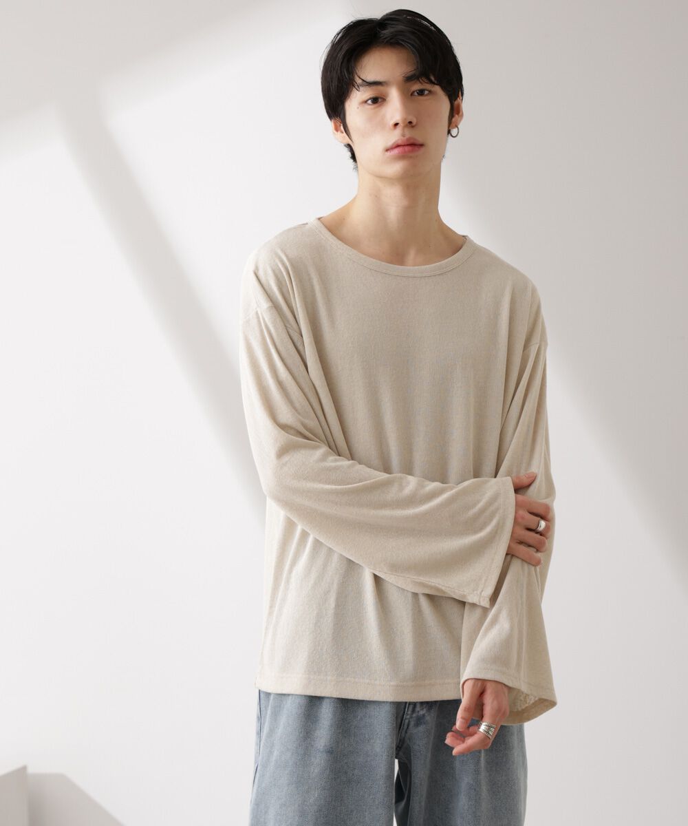 nano･universe「WEB限定/セミシアークルーネックプルオーバー 長袖」|Tシャツ・カットソー|ベージュ