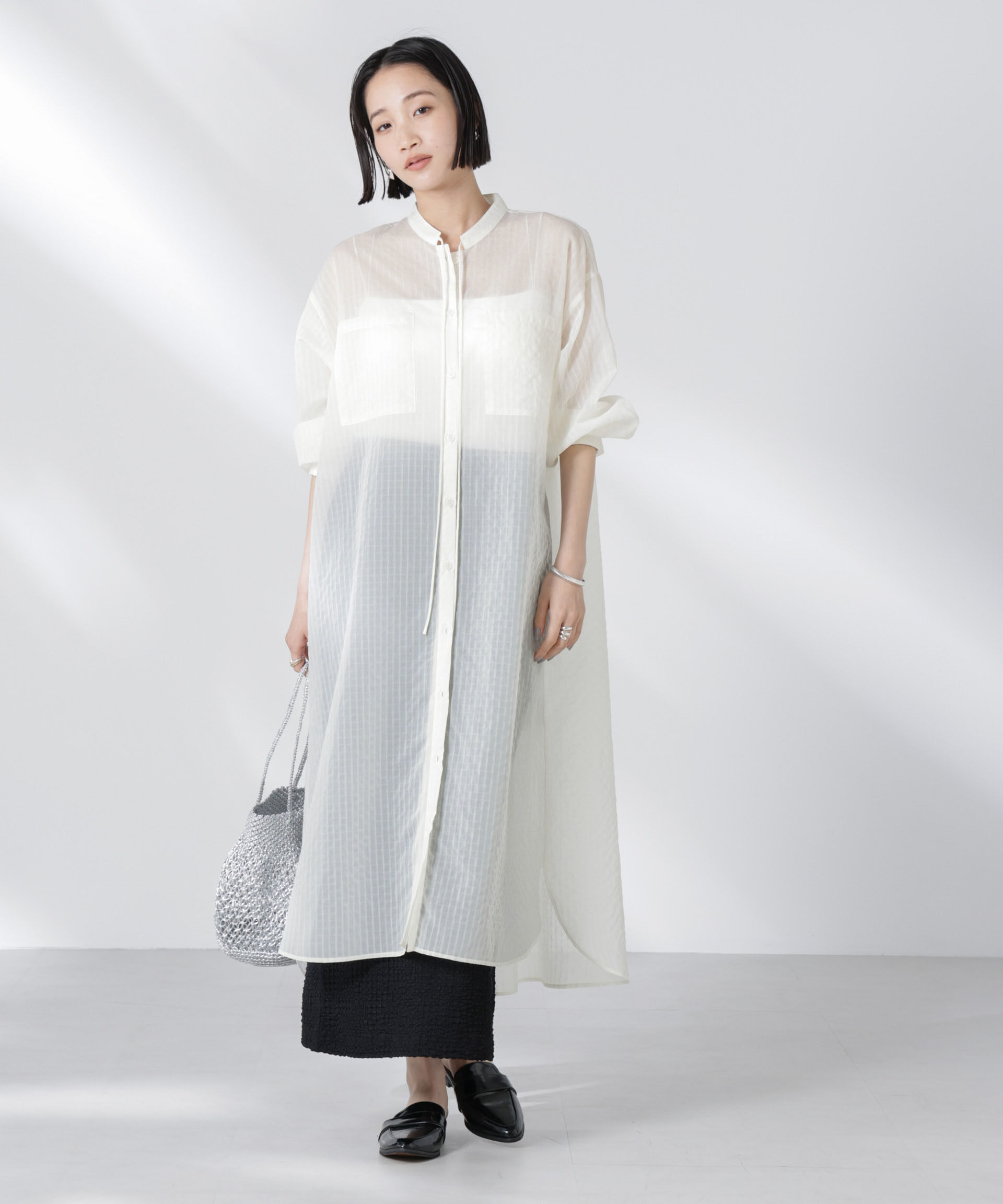 nano･universe「シアーストライプシャツワンピース」|ワンピース|