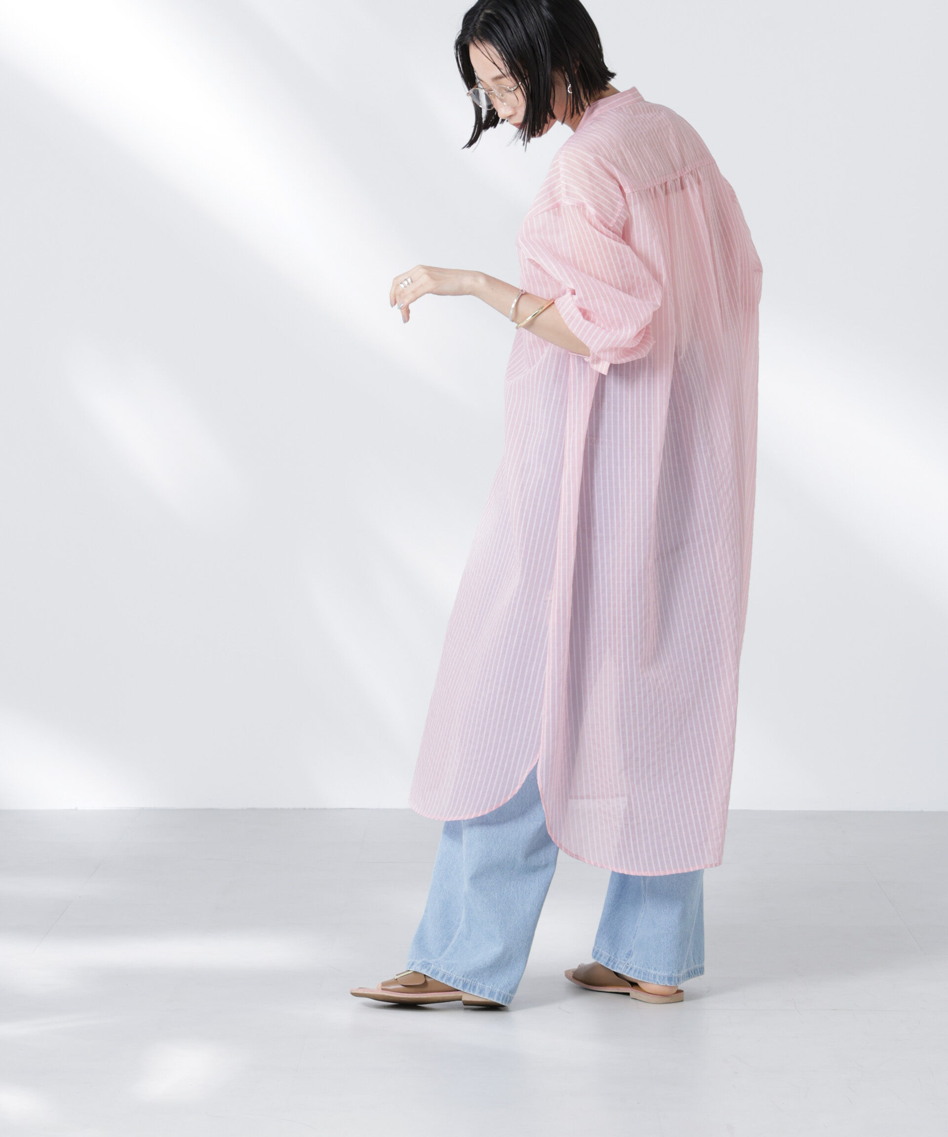 nano･universe「シアーストライプシャツワンピース」|ワンピース|