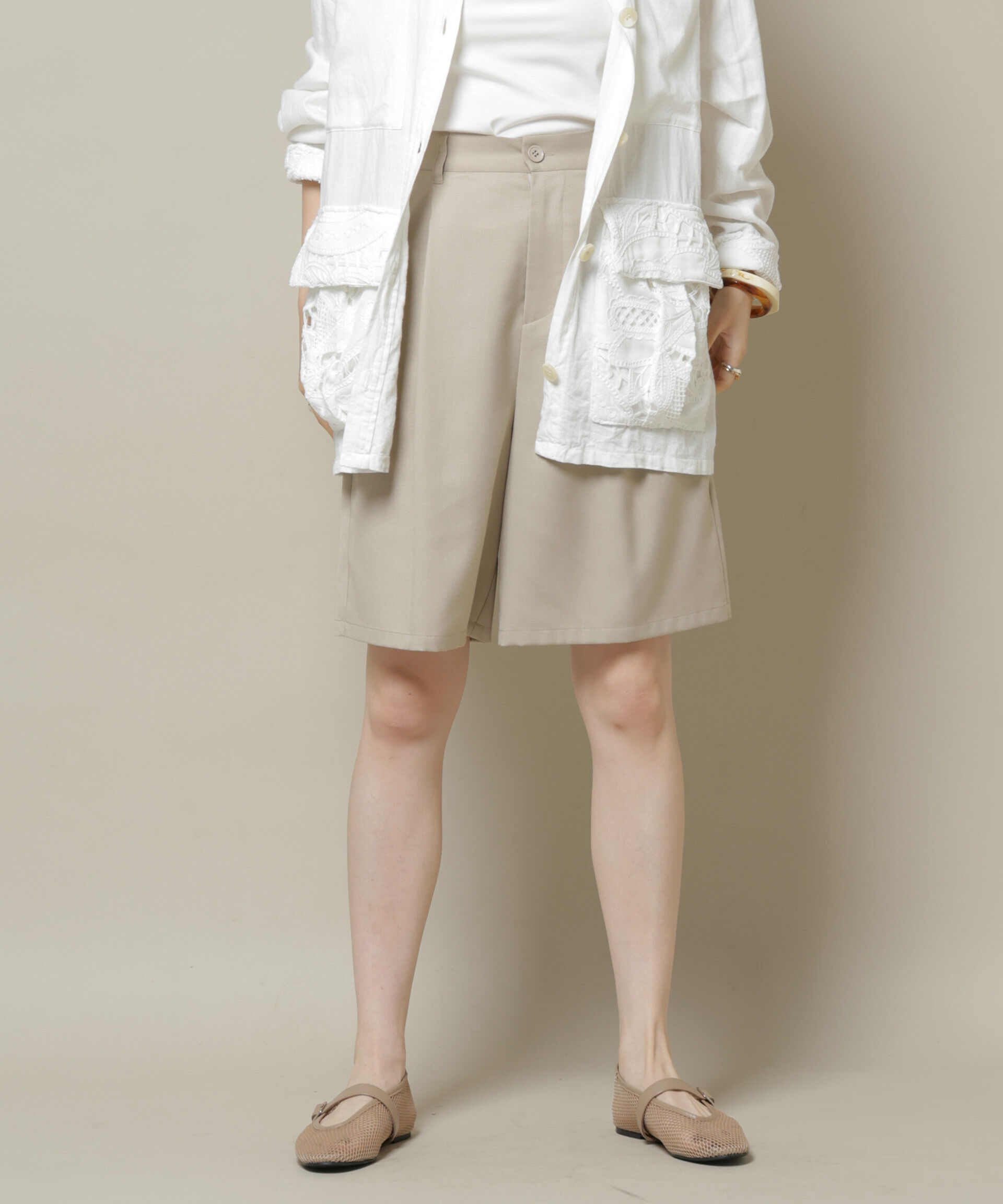 nano･universe「ワンタックショートパンツ(セットアップ可)」|チノ|