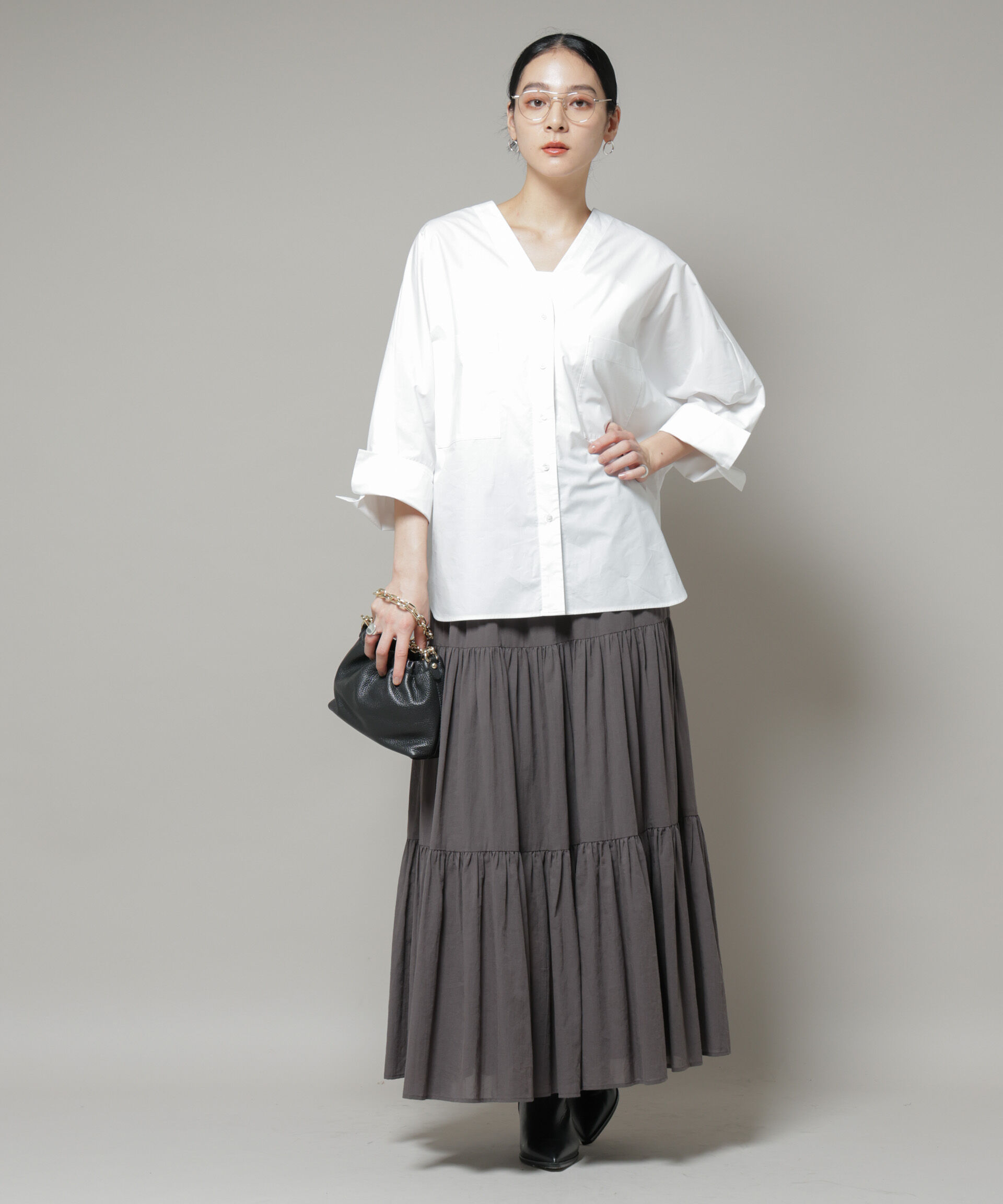 nano･universe「Vネックオーバーサイズシャツ」|シャツ・ブラウス|