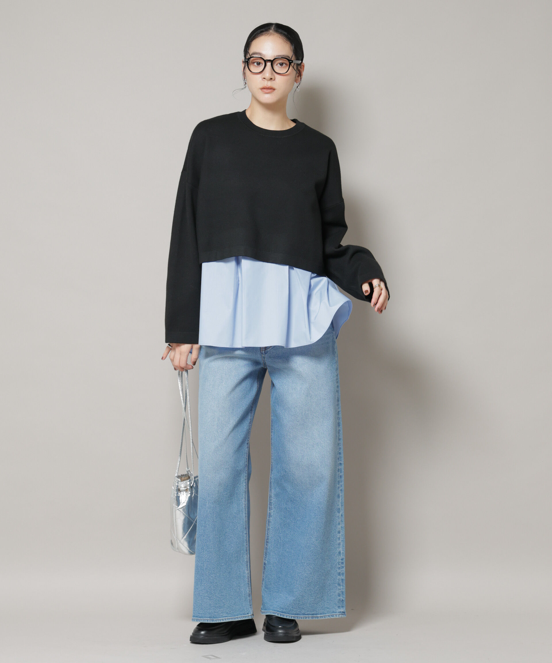 nano･universe「ダブルジャガードニット&times;タックブラウス ペプラムセット」|ニット・セーター|