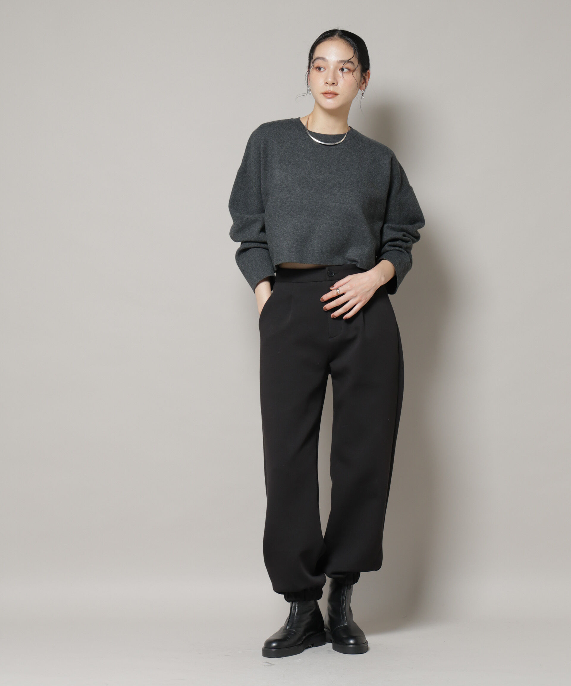 nano･universe「ダブルジャガードニット&times;タックブラウス ペプラムセット」|ニット・セーター|