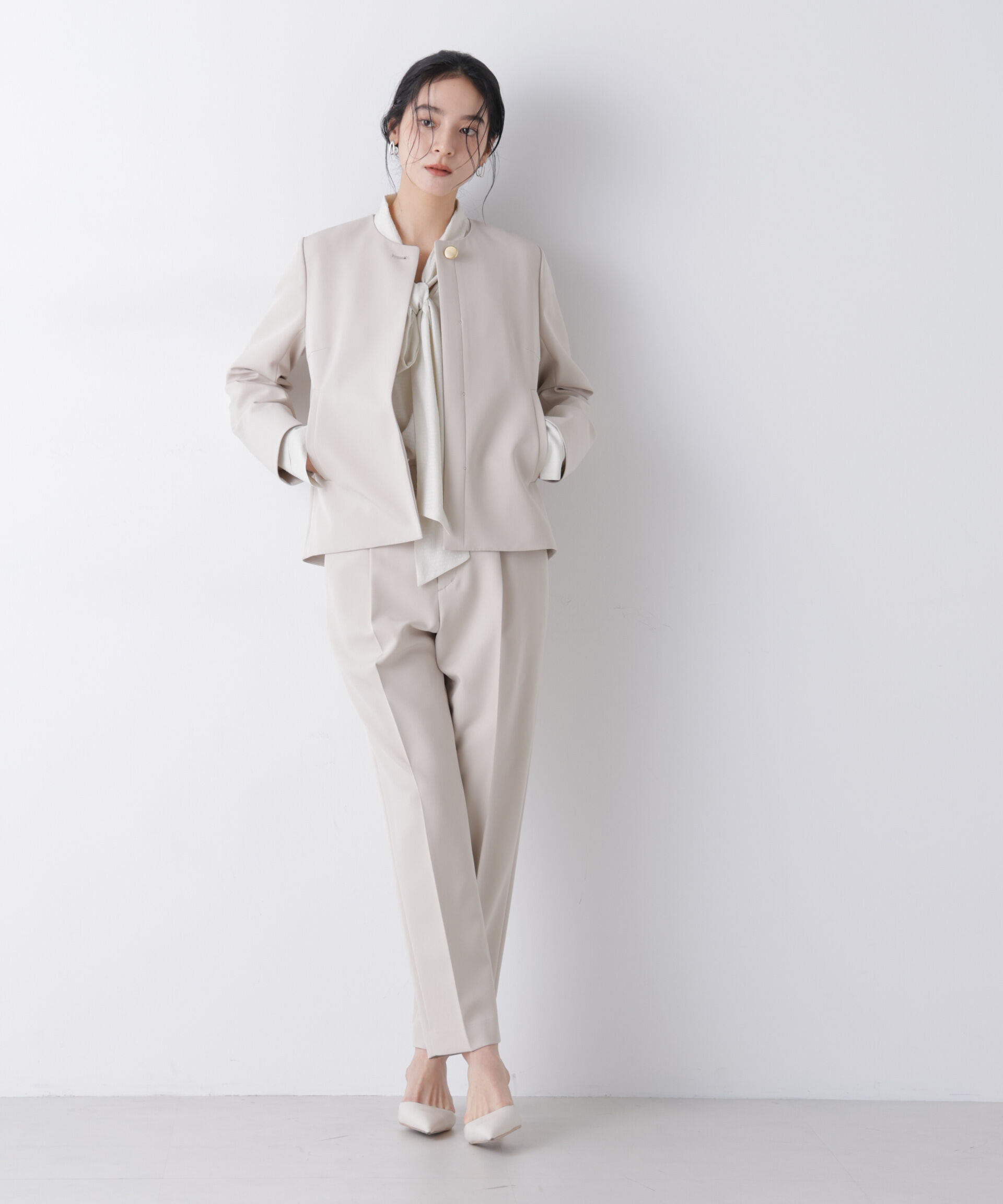 nano･universe「デイリーファンクション ノーカラージャケット(セットアップ可)」|テーラードジャケット|