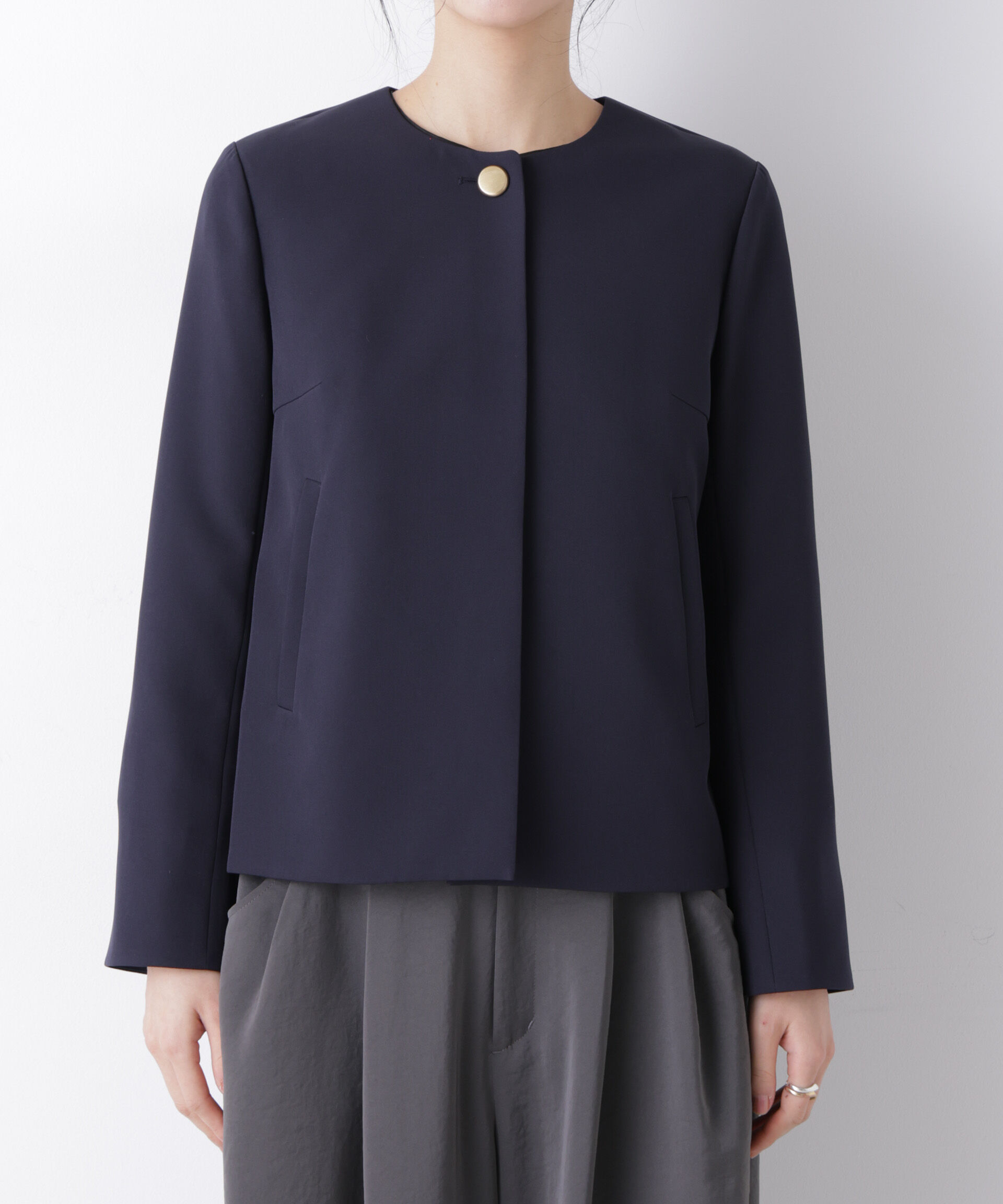 nano･universe「デイリーファンクション ノーカラージャケット(セットアップ可)」|テーラードジャケット|