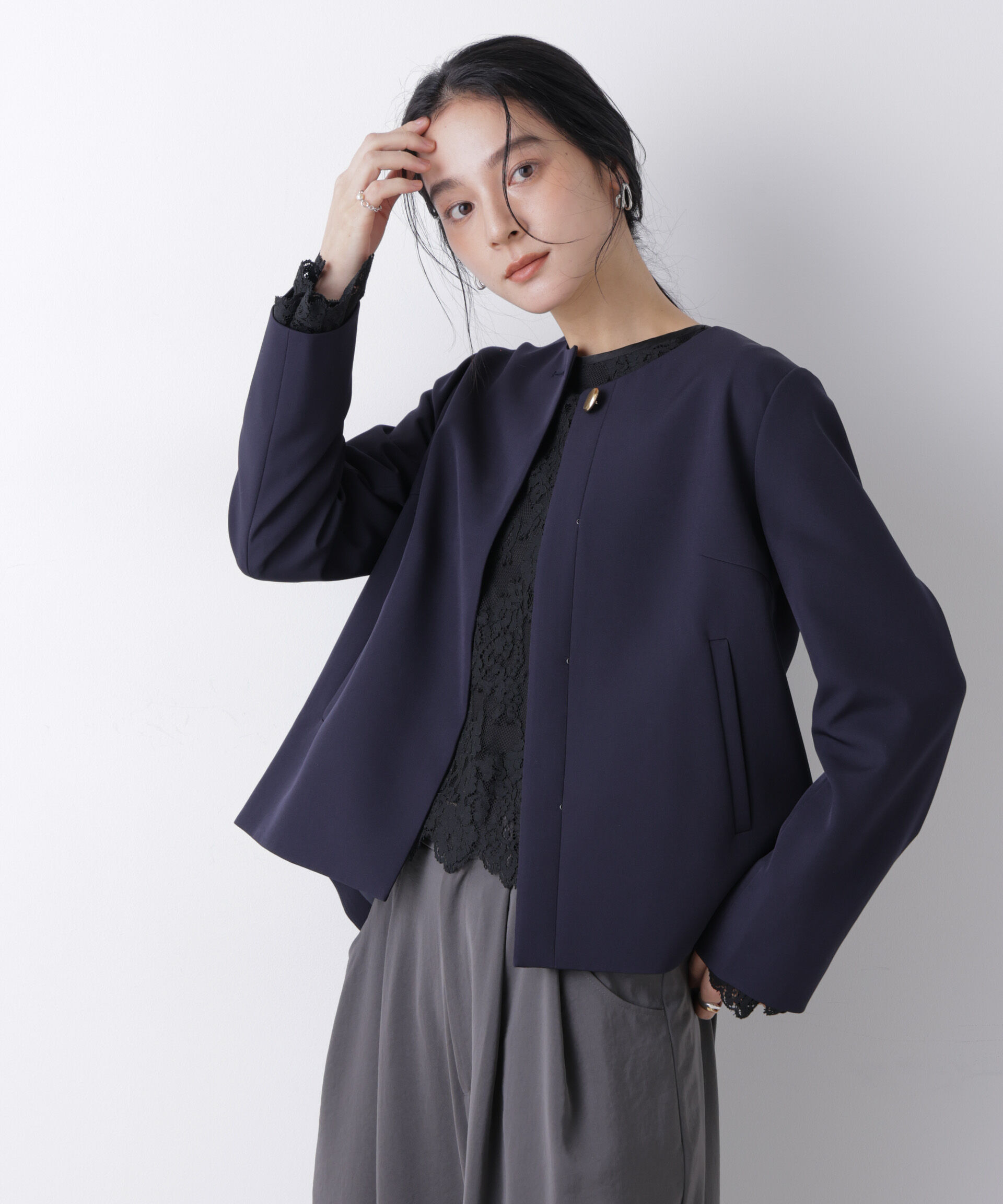 nano･universe「デイリーファンクション ノーカラージャケット(セットアップ可)」|テーラードジャケット|