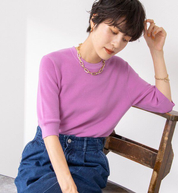 NOLLEY'S「《手洗い可能》ESPOIR 16G片畦5分袖プルオーバーニット」|ニット・セーター|