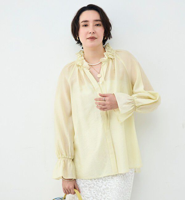 NOLLEY'S sophi「ウォッシャブルシアーオーガンジーフリルネックブラウス」|シャツ・ブラウス|イエロー
