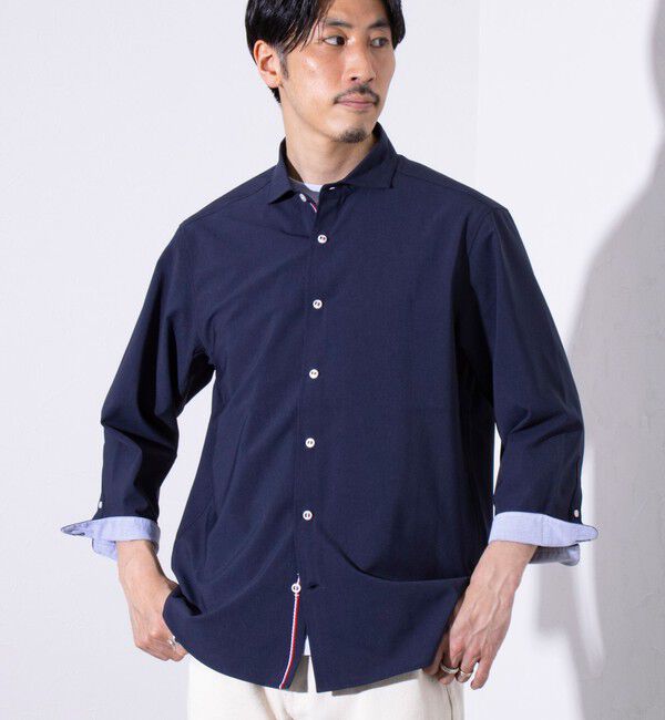 GLOSTER「【GLOSTER/グロスター】COOLMAX ポリトロ パラシュートボタン 七分袖レギュラーシャツ」|シャツ・ブラウス|