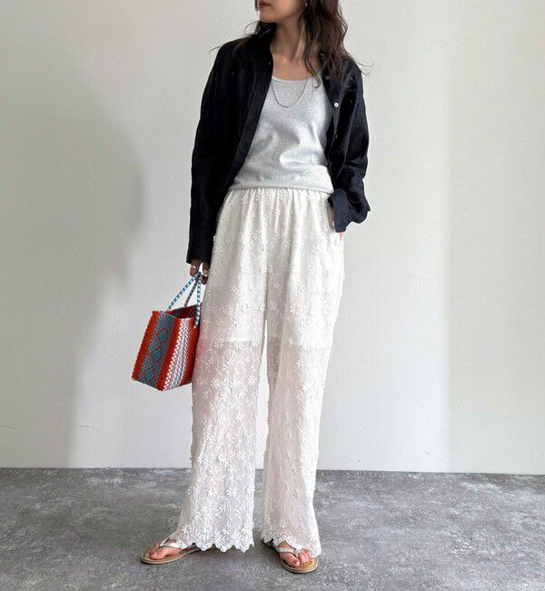 fredy emue「3D刺繍スカラップイージーパンツ」|チノ|