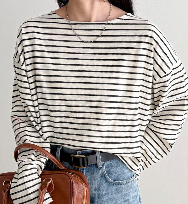 fredy emue「【人気商品の新型】ボーダーハートステッチルーズロンTシャツ」|Tシャツ・カットソー|